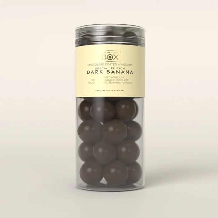 The orginal box Tube 7 large - Dark Chocolate Banana 250 g.
