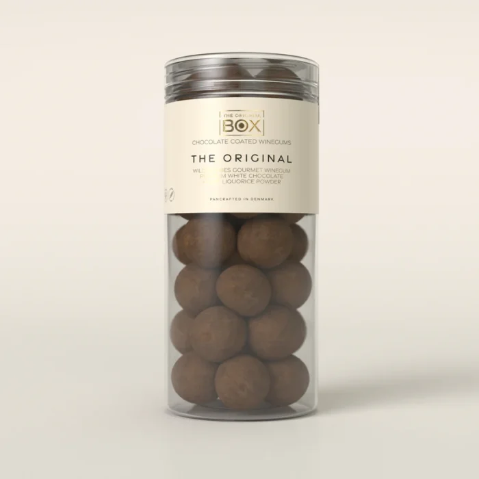 The orginal box Tube Tube 1 large - Wild Berries, White Chocolate Pure Liquorice Powder 250 g.