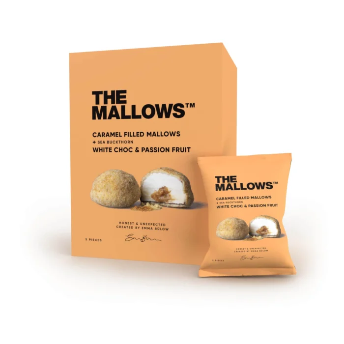 Caramel Filled Mallows + White Choc, Passion & Sea Buckthorn Box - 5 stk