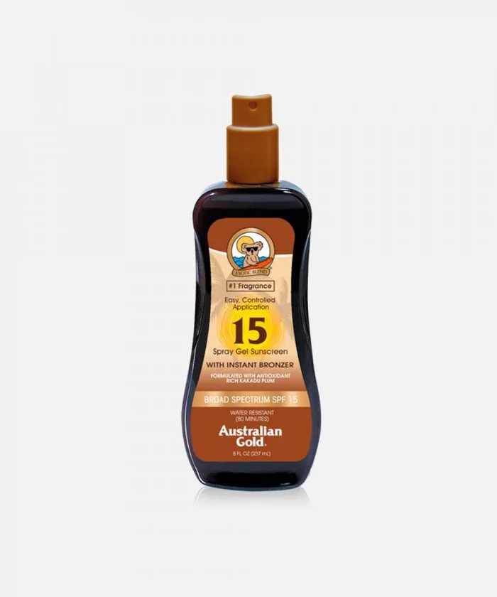 Solcreme Lotion med Spray, SPF 15 m/Bronzer